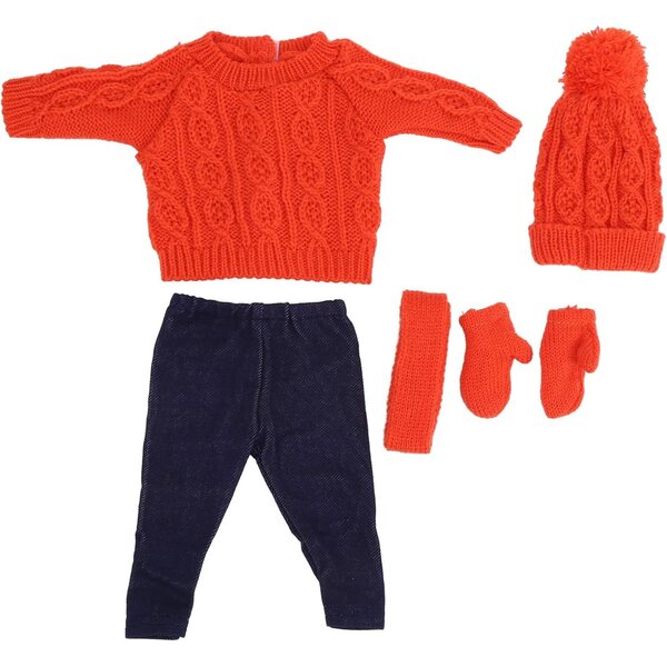 Baby Doll 18 Pollici Vestito Maglione Arancione Set Cappello Sciarpa Pantaloni