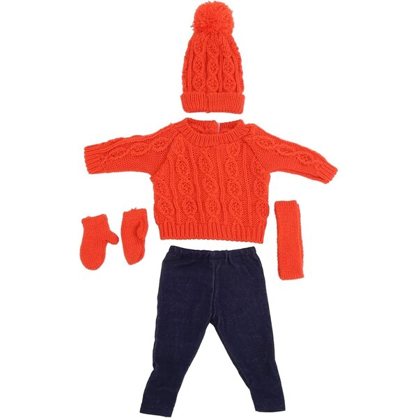 Baby Doll 18 Pollici Vestito Maglione Arancione Set Cappello Sciarpa Pantaloni