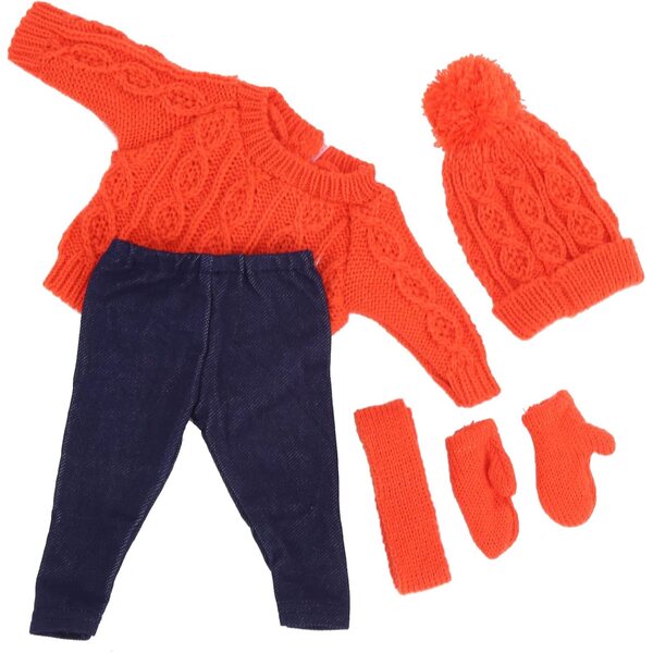 Baby Doll 18 Pollici Vestito Maglione Arancione Set Cappello Sciarpa Pantaloni