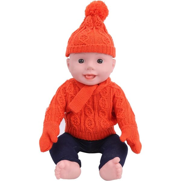 Baby Doll 18 Pollici Vestito Maglione Arancione Set Cappello Sciarpa Pantaloni