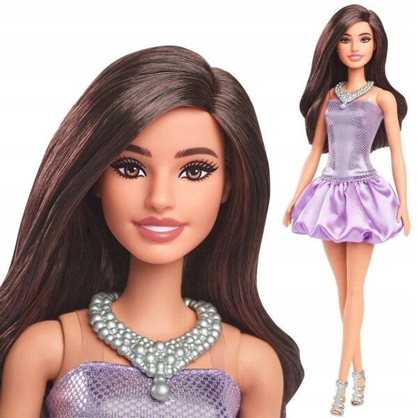 Barbie Fashionistas Puppe mit lila Abendkleid mit Pailletten