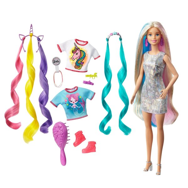 Barbie-Puppe, Märchen-Einhorn, Einhorn-Frisur mit Zubehör und Verwandlungen