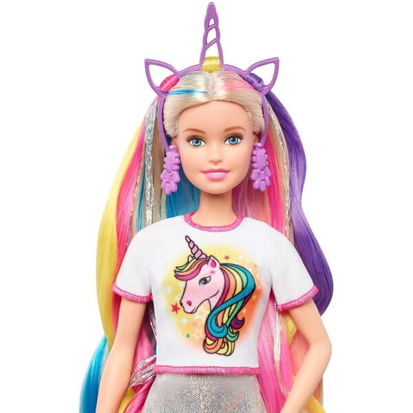 Barbie-Puppe, Märchen-Einhorn, Einhorn-Frisur mit Zubehör und Verwandlungen