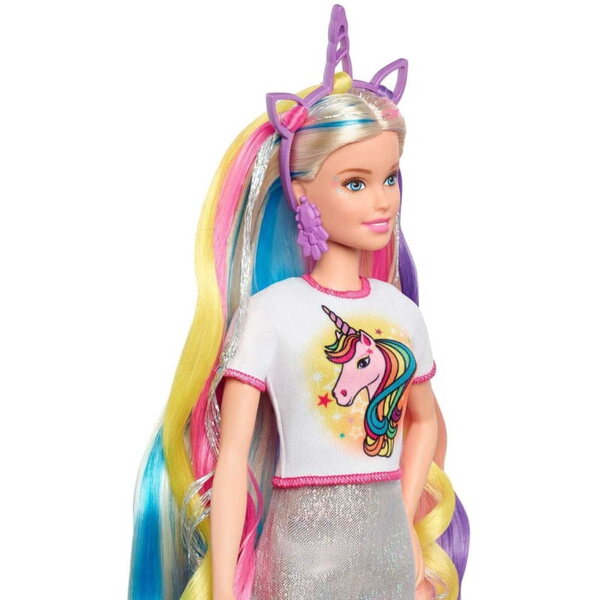 Barbie-Puppe, Märchen-Einhorn, Einhorn-Frisur mit Zubehör und Verwandlungen