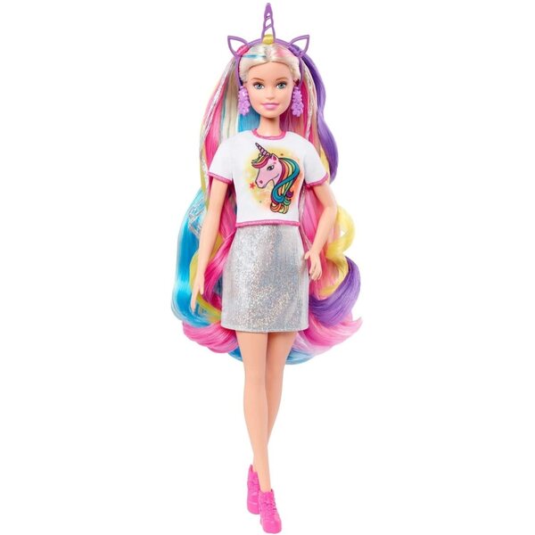 Barbie-Puppe, Märchen-Einhorn, Einhorn-Frisur mit Zubehör und Verwandlungen