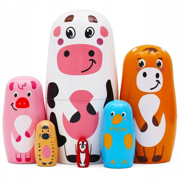 Matryoshka en bois en forme de vache, 6 pièces, jouet éducatif pour enfants