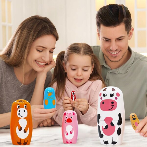 Matryoshka en bois en forme de vache, 6 pièces, jouet éducatif pour enfants