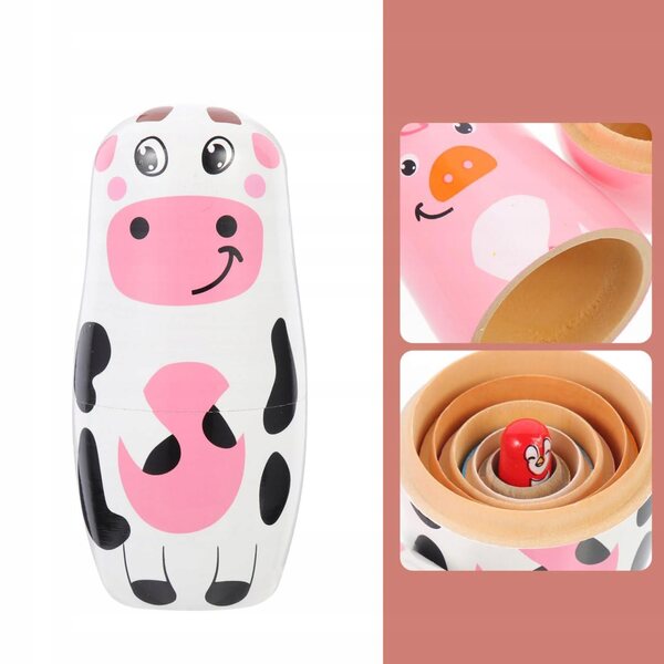 Matryoshka en bois en forme de vache, 6 pièces, jouet éducatif pour enfants