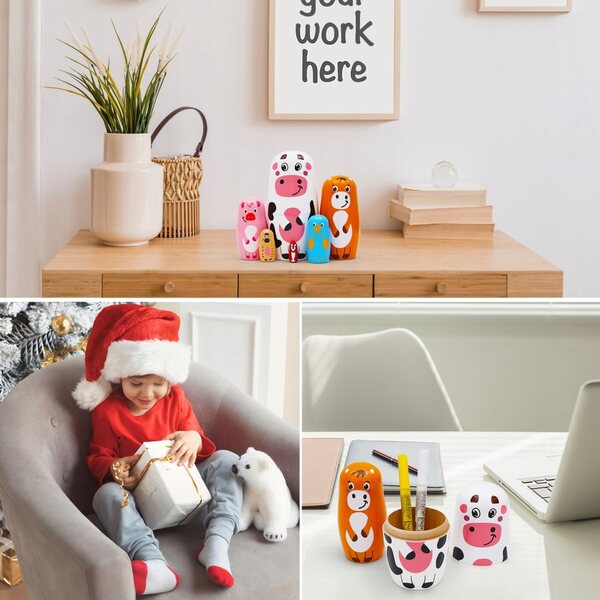 Matryoshka en bois en forme de vache, 6 pièces, jouet éducatif pour enfants