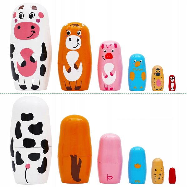 Matryoshka en bois en forme de vache, 6 pièces, jouet éducatif pour enfants