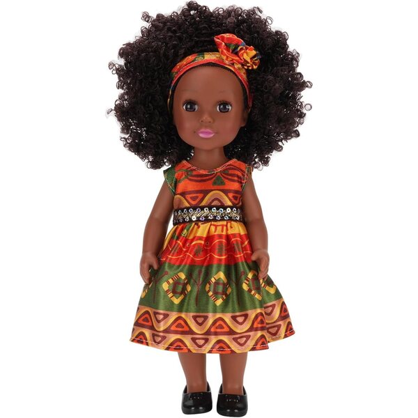 14" schwarze Puppe mit Afro-Haaren und austauschbarer eleganter Kleidung für Mädchen