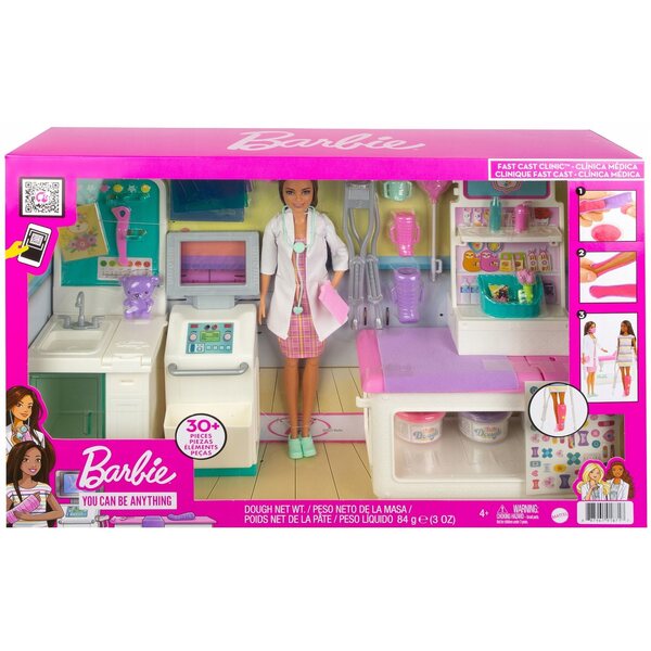 Barbie Klinikspiel mit Set zum Anlegen von Gips und Verbänden – Lernspiel für Kinder