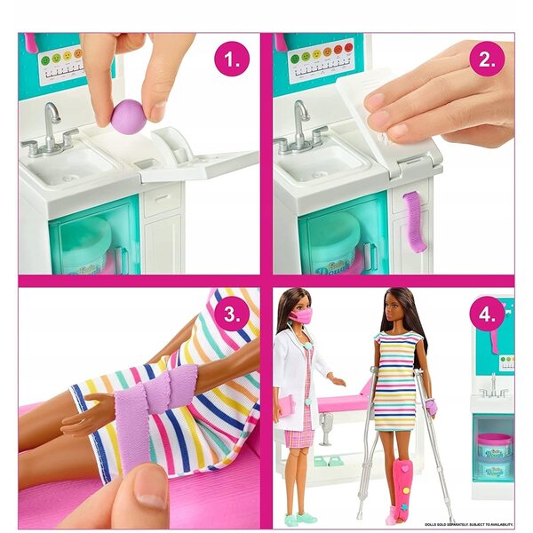 Barbie Klinikspiel mit Set zum Anlegen von Gips und Verbänden – Lernspiel für Kinder