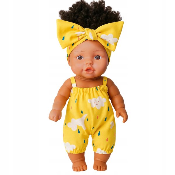 Bambolina dalla pelle scura con capelli afro e vestiti estivi Happy Kiddo