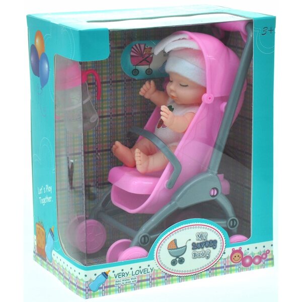Mini Lalecca Bobas con Passeggino e Biberon Madej 12.5 cm - Gioco Realistico e Completo
