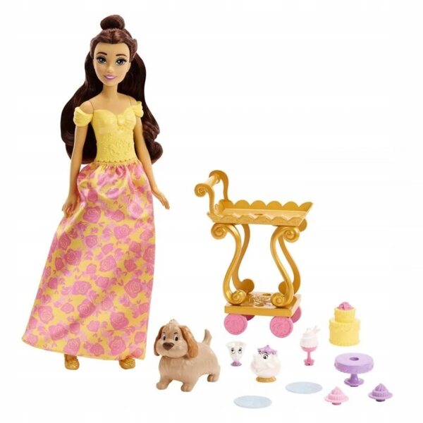 Bambola Disney Principessa Bella con Carrozza per il Tè e Amici Mattel 29 cm