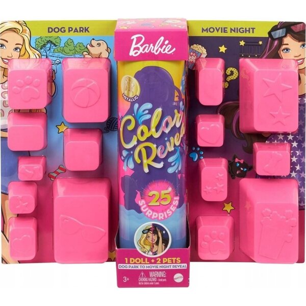 Barbie Color Reveal mit 25 Überraschungen, Puppe und Spieltier für Kinder ab 3 Jahren