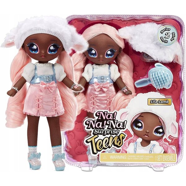Eine Minipuppe! AN! AN! Surprise Teens Puppe Lila Lamm mit rosa Accessoires 28 cm