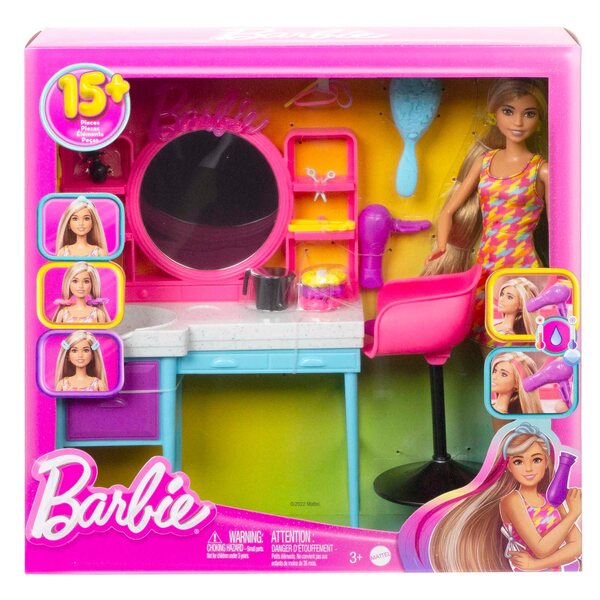 Barbie Totally Hair Friseurin mit Puppe und 15 Accessoires – Kreativset