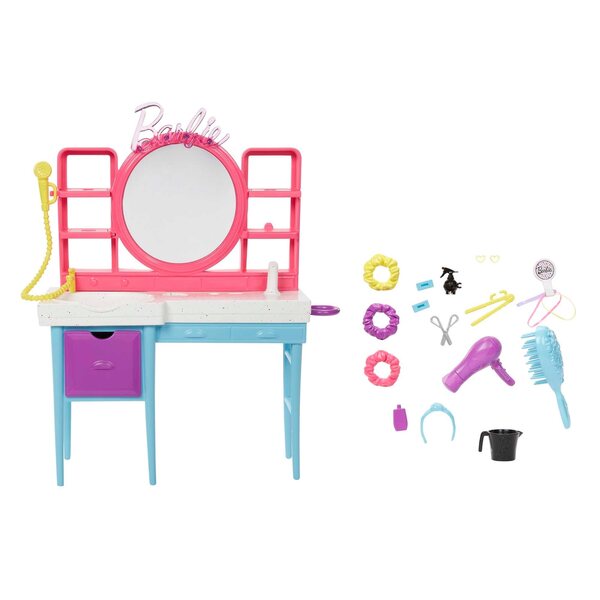 Barbie Totally Hair Friseurin mit Puppe und 15 Accessoires – Kreativset