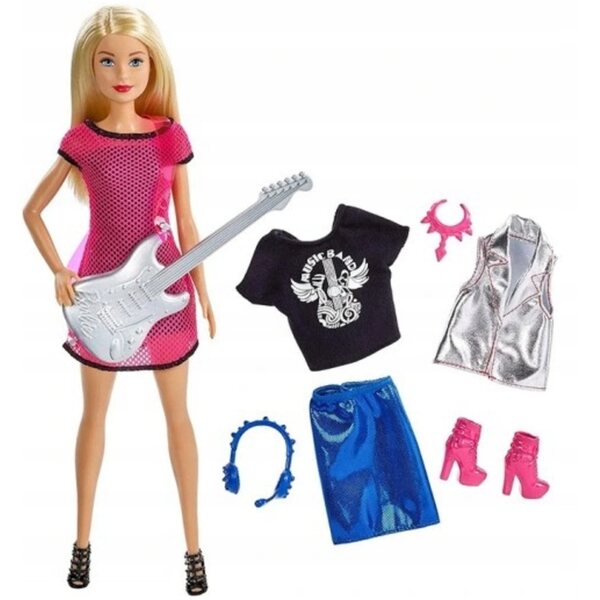 Barbie Rockstar mit Gitarre und Kleid – Musikset GDJ34