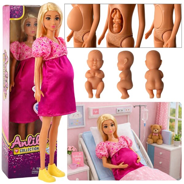 Bambola Anlily incinta con bimbo 30 cm - Pancia apribile, set educativo