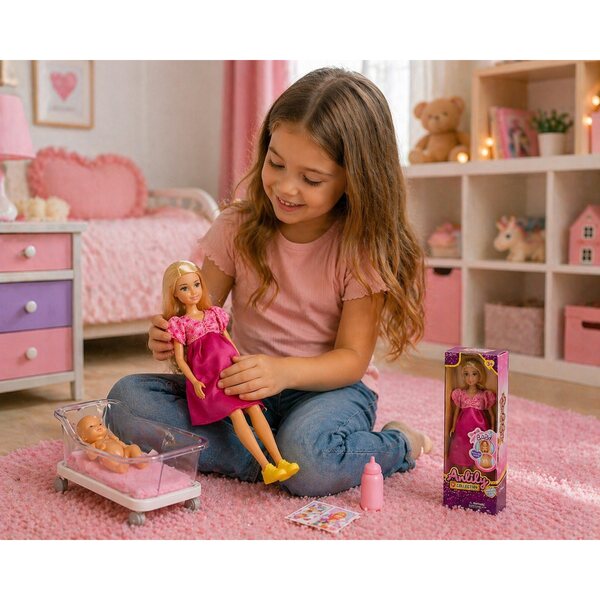 Bambola Anlily incinta con bimbo 30 cm - Pancia apribile, set educativo