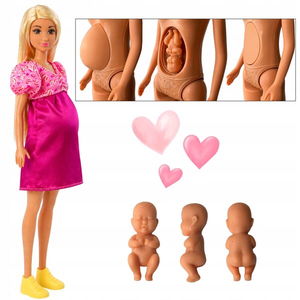 Bambola Anlily incinta con bimbo 30 cm - Pancia apribile, set educativo