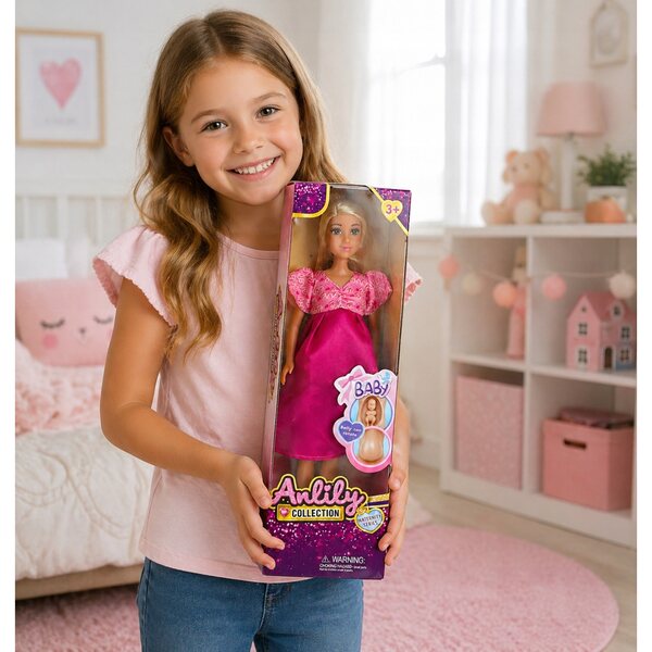 Bambola Anlily incinta con bimbo 30 cm - Pancia apribile, set educativo