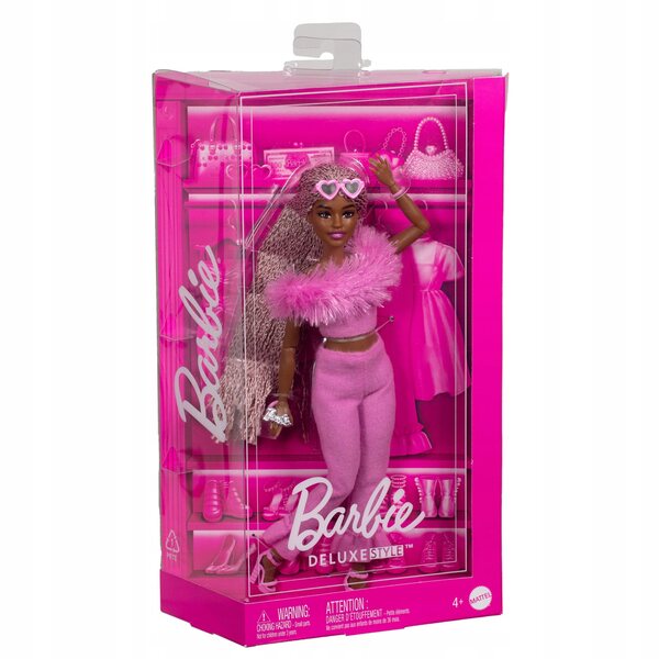 Barbie-Puppe im Deluxe-Stil mit rosa Zöpfen und trendigem Look für Kinder ab 3 Jahren