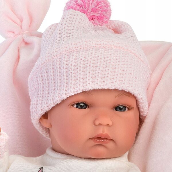 Llorens babypop meisje 35 cm met roze kussen - realistische Spaanse pop
