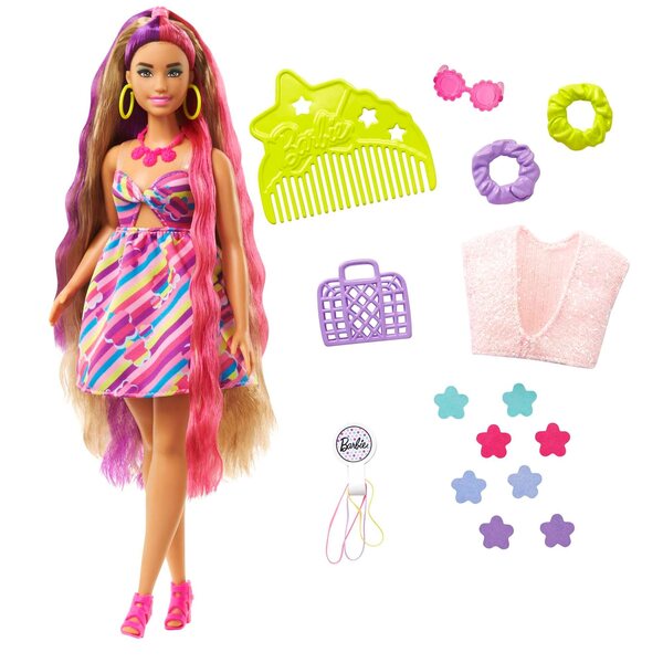 Barbie Totally Hair mit bunten Accessoires und Juwelen – bewegliche Puppe für Kinder ab 3 Jahren