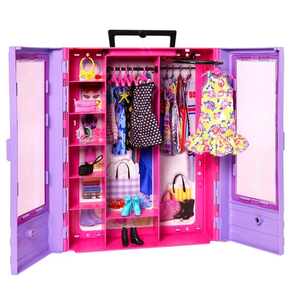Barbie-Set mit Kleiderschrank, Puppe und Mattel-Zubehör – kreative Kleidung und Spiele