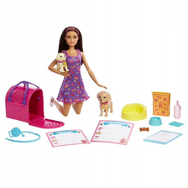 Barbie-Set mit 2 Welpen und Zubehör für Kinder ab 3 Jahren