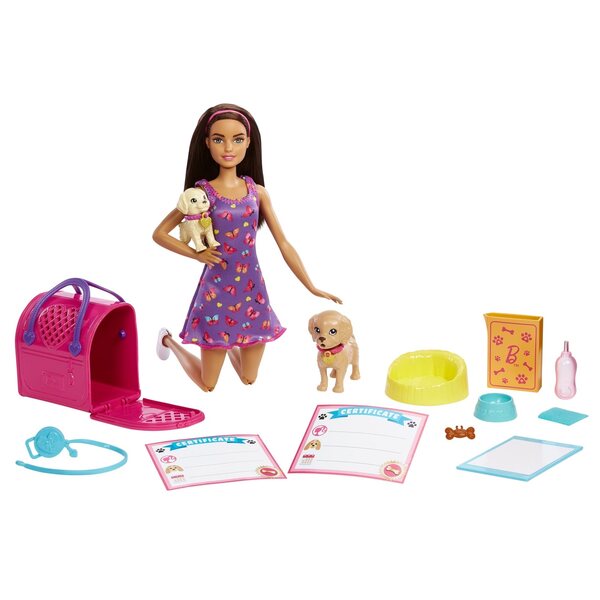 Barbie-Set mit 2 Welpen und Zubehör für Kinder ab 3 Jahren