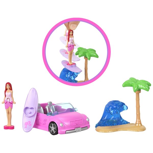 Barbie Mini BarbieLand Beach Cabriolet mit Mini Barbie und Zubehör