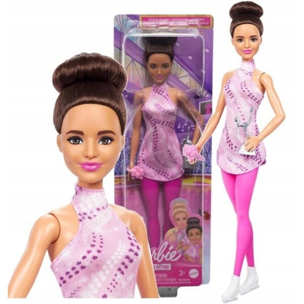 Barbie-Schlittschuhläufer-Figur mit rosa Kleid und Accessoires, 29 cm