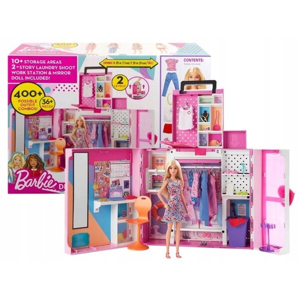 Barbie-Set mit Kleiderschrank, Puppe und 35 Accessoires für Kinder ab 3 Jahren