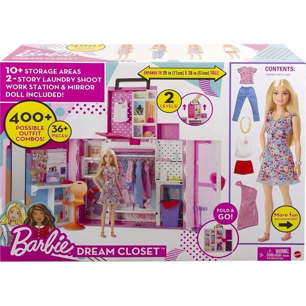 Barbie-Set mit Kleiderschrank, Puppe und 35 Accessoires für Kinder ab 3 Jahren