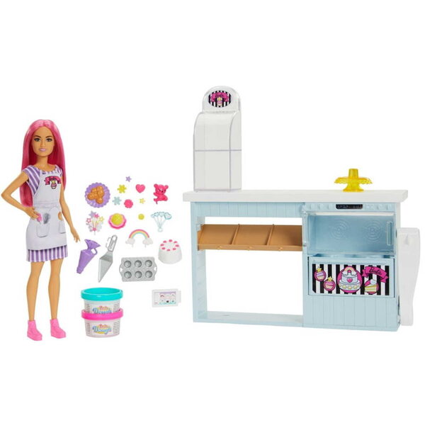 Barbie Cukiernia mit Ciastolina und Zubehör – Puppe mit Kuchen und Muffins Mattel