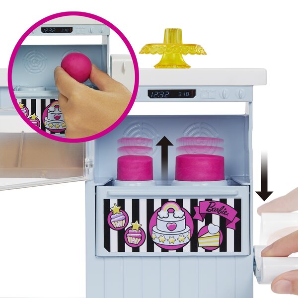 Barbie Cukiernia mit Ciastolina und Zubehör – Puppe mit Kuchen und Muffins Mattel