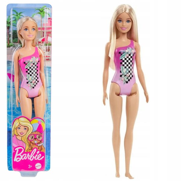 Barbie-Strandpuppe mit rosa Mattel-Badeanzug, ideal für Kinder ab 3 Jahren