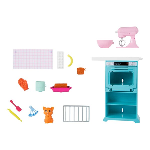 Barbie-Spielset „Küche mit Katze“ für Mädchen ab 3 Jahren