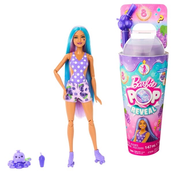 Barbie Pop Reveal Winogronowa Lemoniada mit Schleim und duftenden Accessoires für Kinder ab 3 Jahren