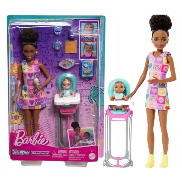 Barbie Skipper Babysitter mit Hochstuhl und Baby – Set für Kinder ab 3 Jahren