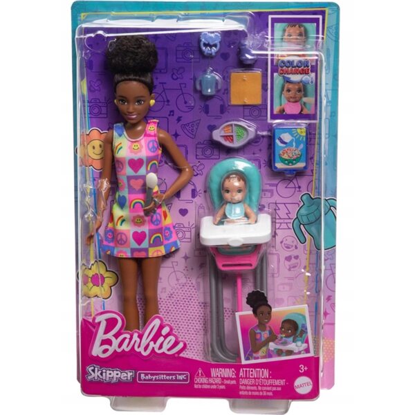 Barbie Skipper Babysitter mit Hochstuhl und Baby – Set für Kinder ab 3 Jahren