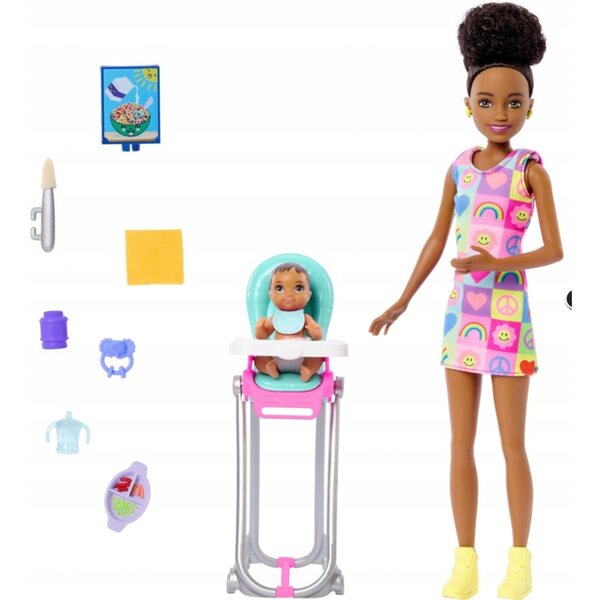 Barbie Skipper Babysitter mit Hochstuhl und Baby – Set für Kinder ab 3 Jahren