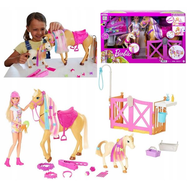 Barbie Groom n Care Pferde-Set mit Zubehör für Pferde und Barbie, ab 7 Jahren