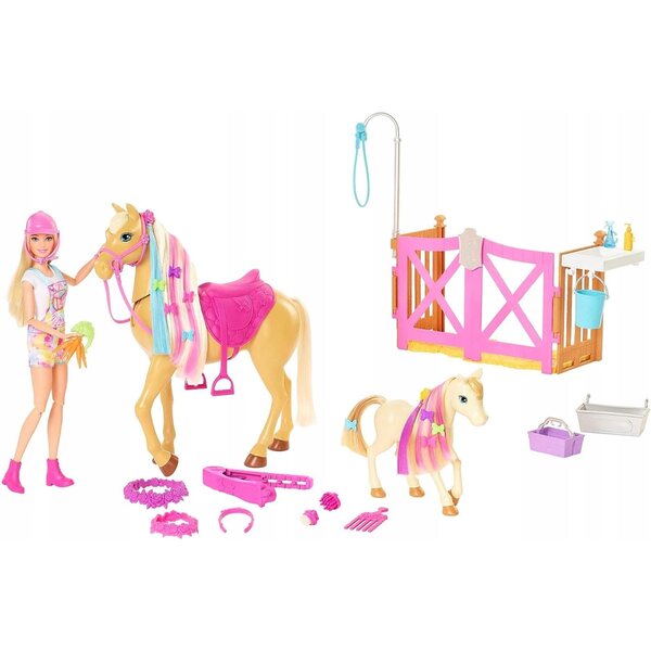 Barbie Groom n Care Pferde-Set mit Zubehör für Pferde und Barbie, ab 7 Jahren