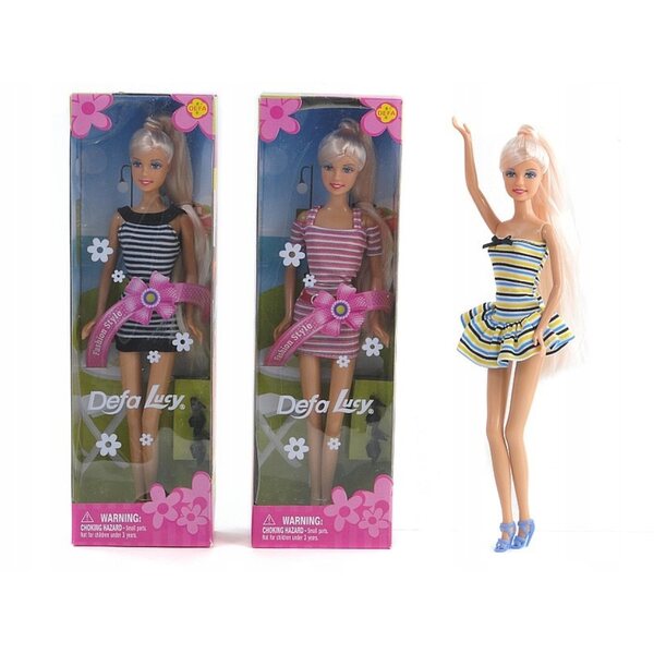 Bambola Defa Lucy 33 cm con vestito a righe bianche e rosa, giocattolo educativo